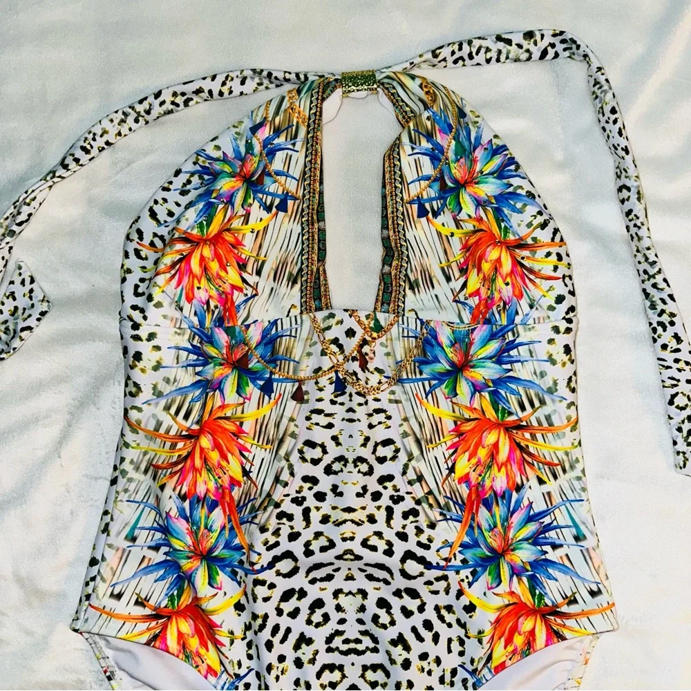 Venus leopard floral print one piece swimsuit
